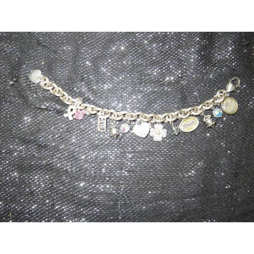 Brighton Signed Charm Bracelet Power of Pink  Breast Cancer Awareness 8 inch